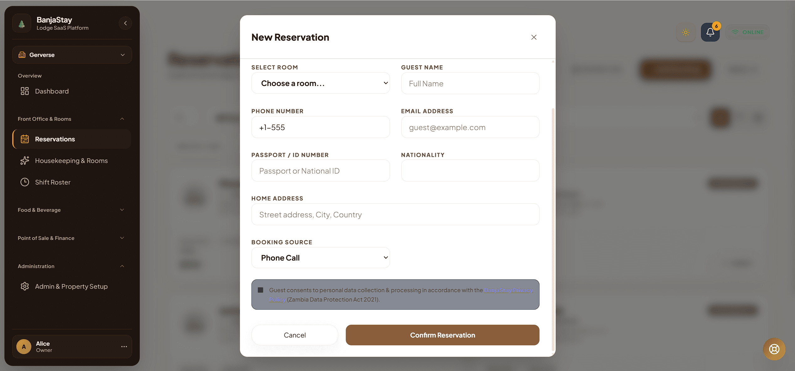Front desk check-in interface