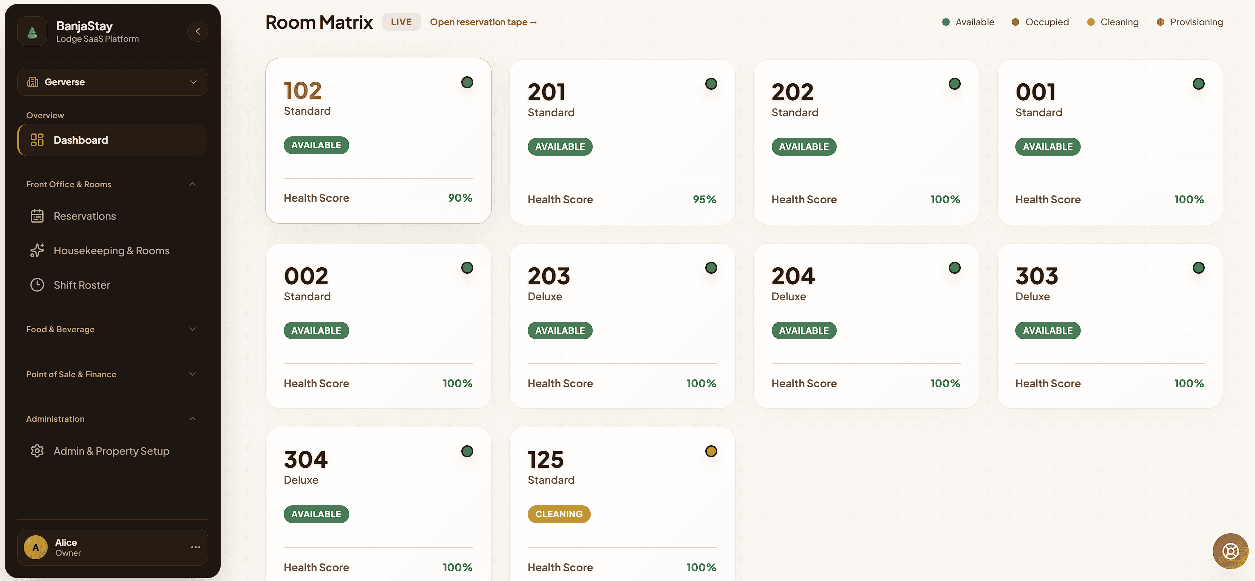 Housekeeping status interface